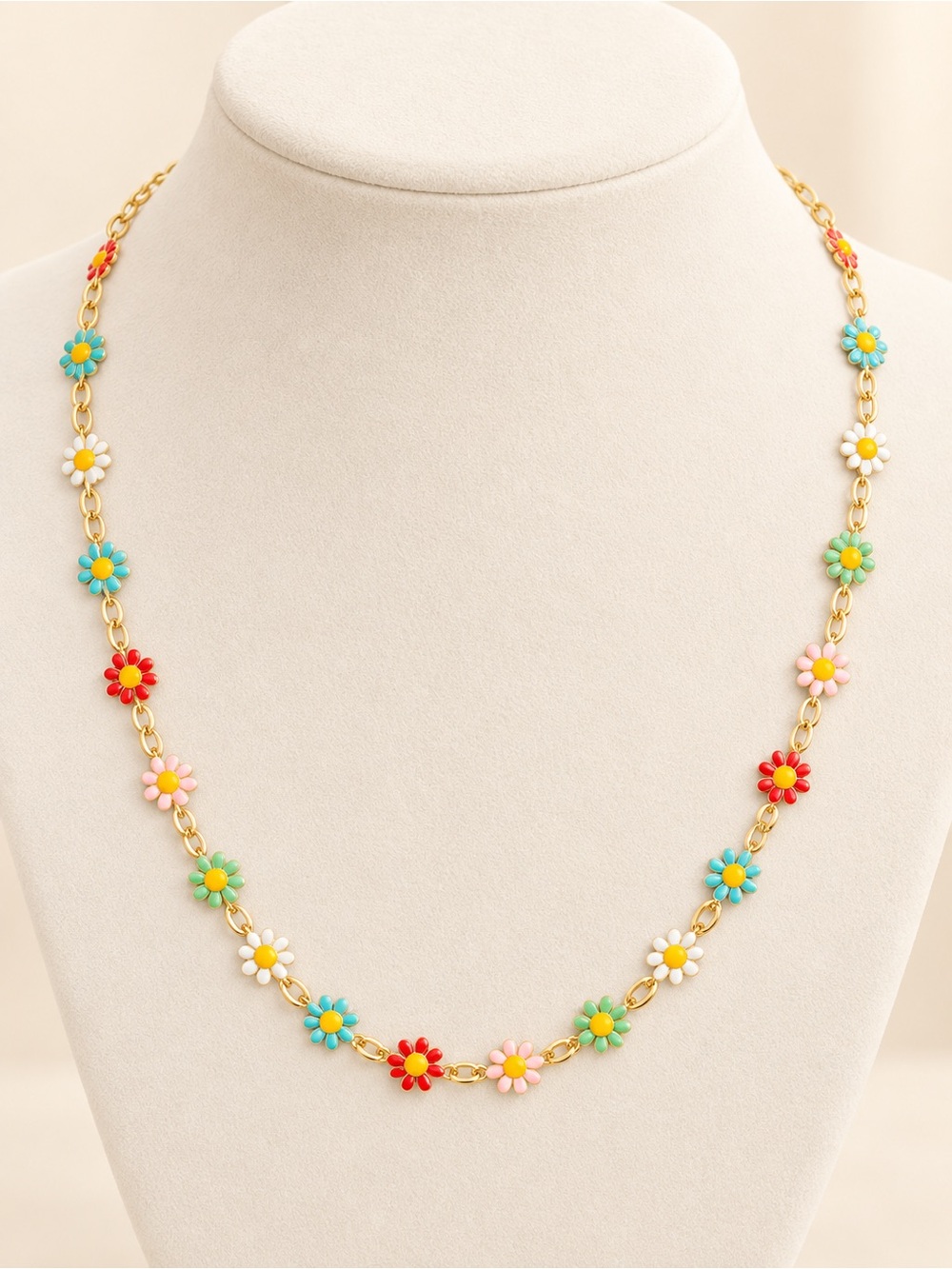 Colorful Daisy Flower Gold-Tone Chain Necklace - Picture 5 of 5